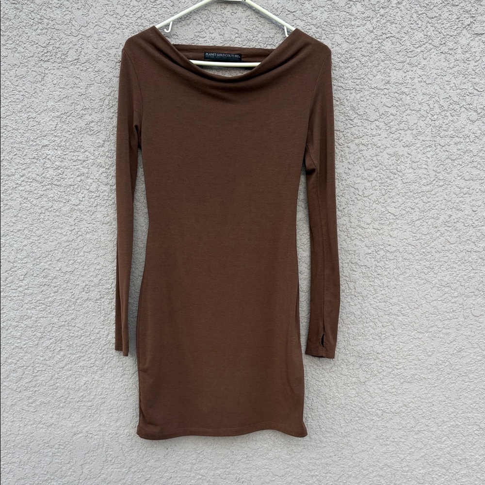 Chic Long Sleeve Brown Dress